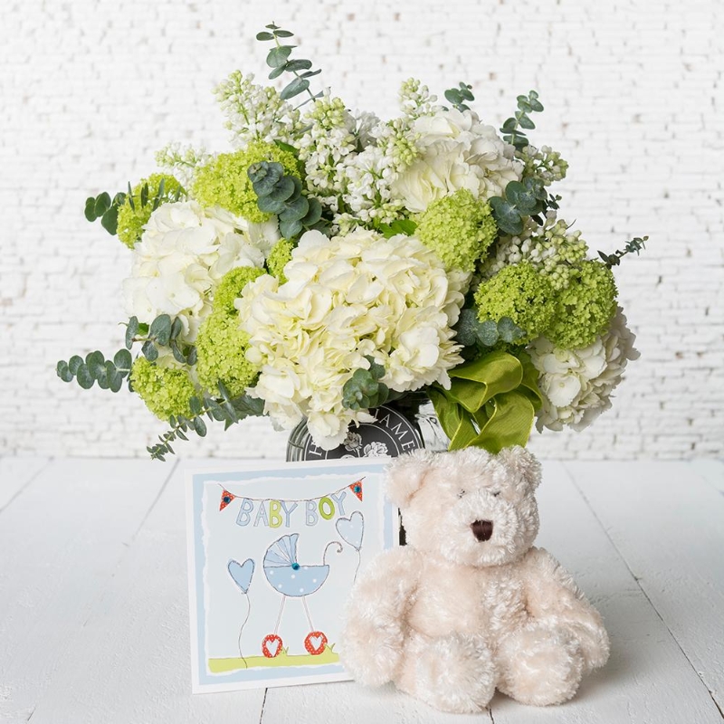 New Baby Boy Vase With Teddy & Gift Card